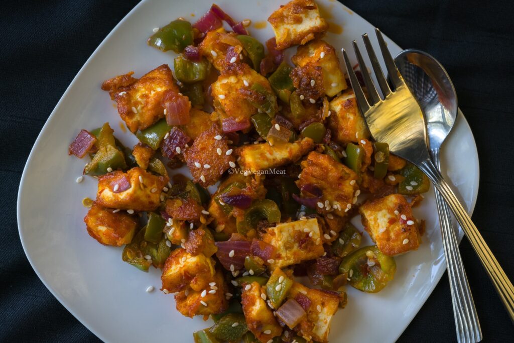 Final output of Pan fried spicy tofu chili