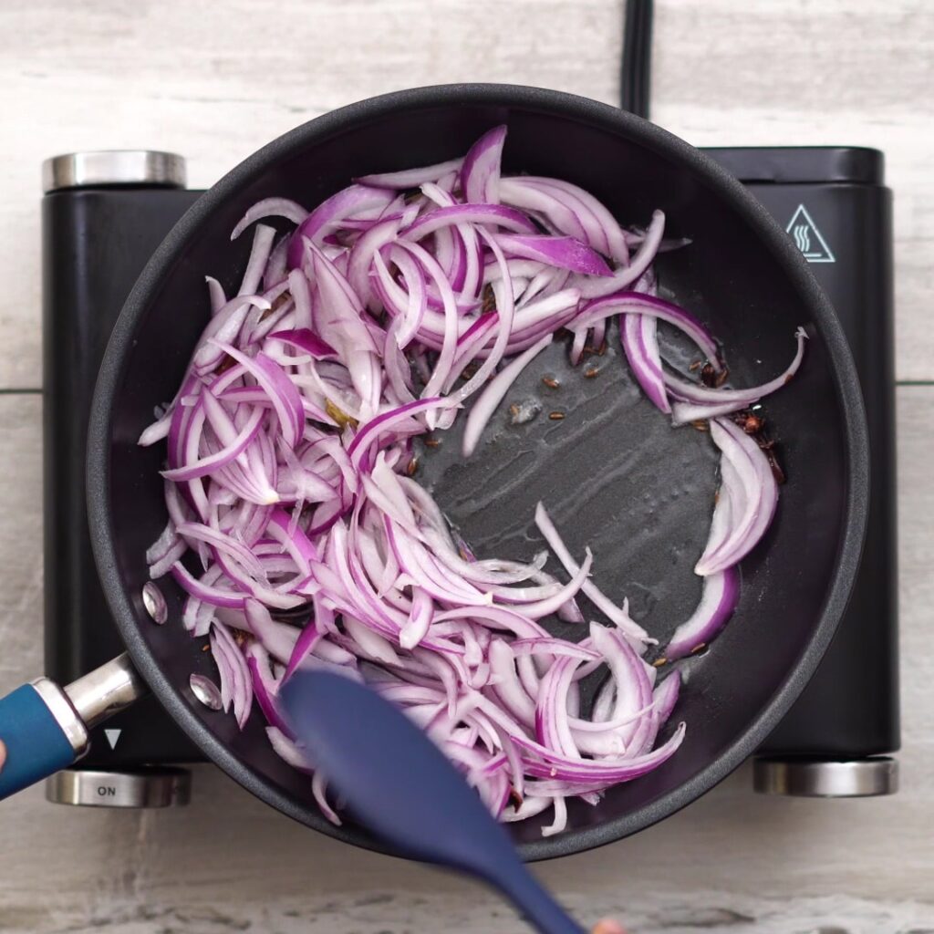 adding onion and sauteing