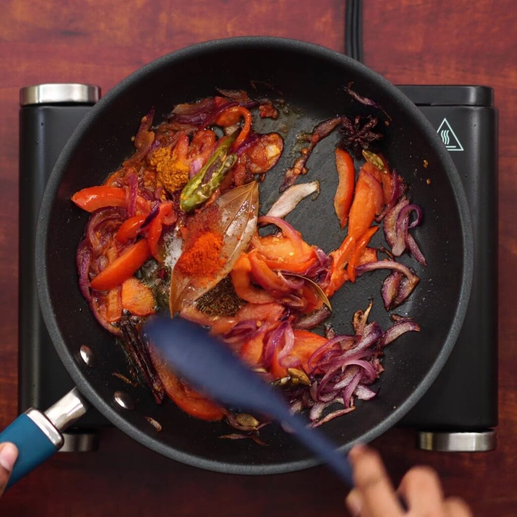 adding masala and sauteing