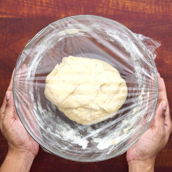 covering the dough with a wrap