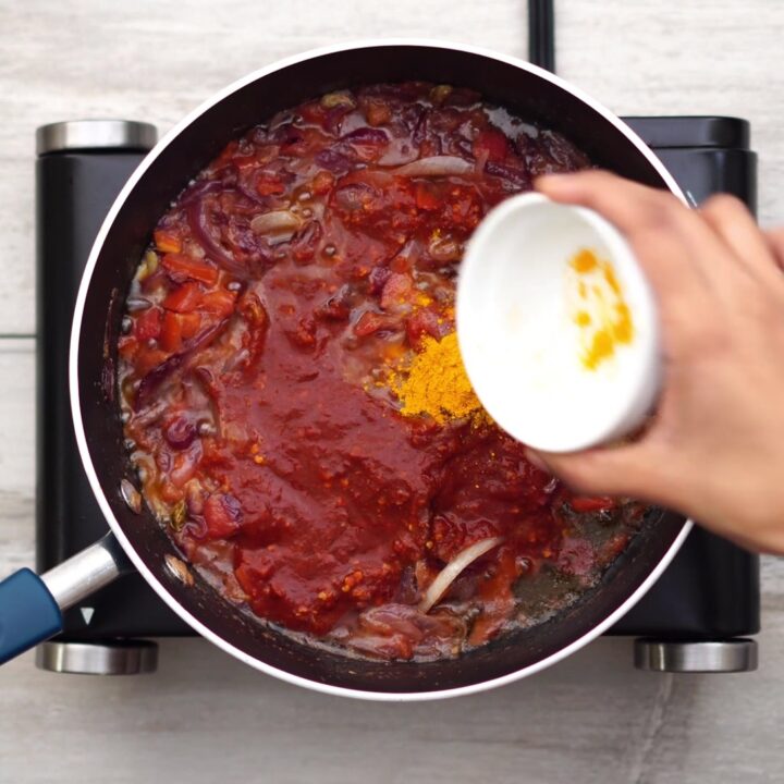 adding chili paste and mixing