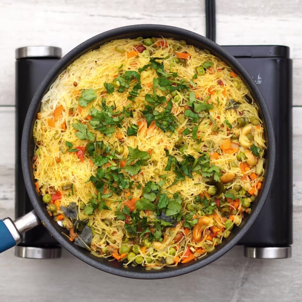 garnishing with coriander leaves