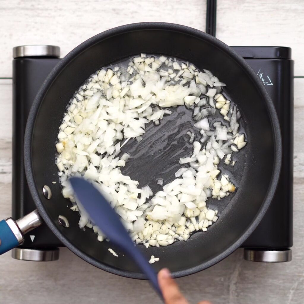 adding onion and sauteing