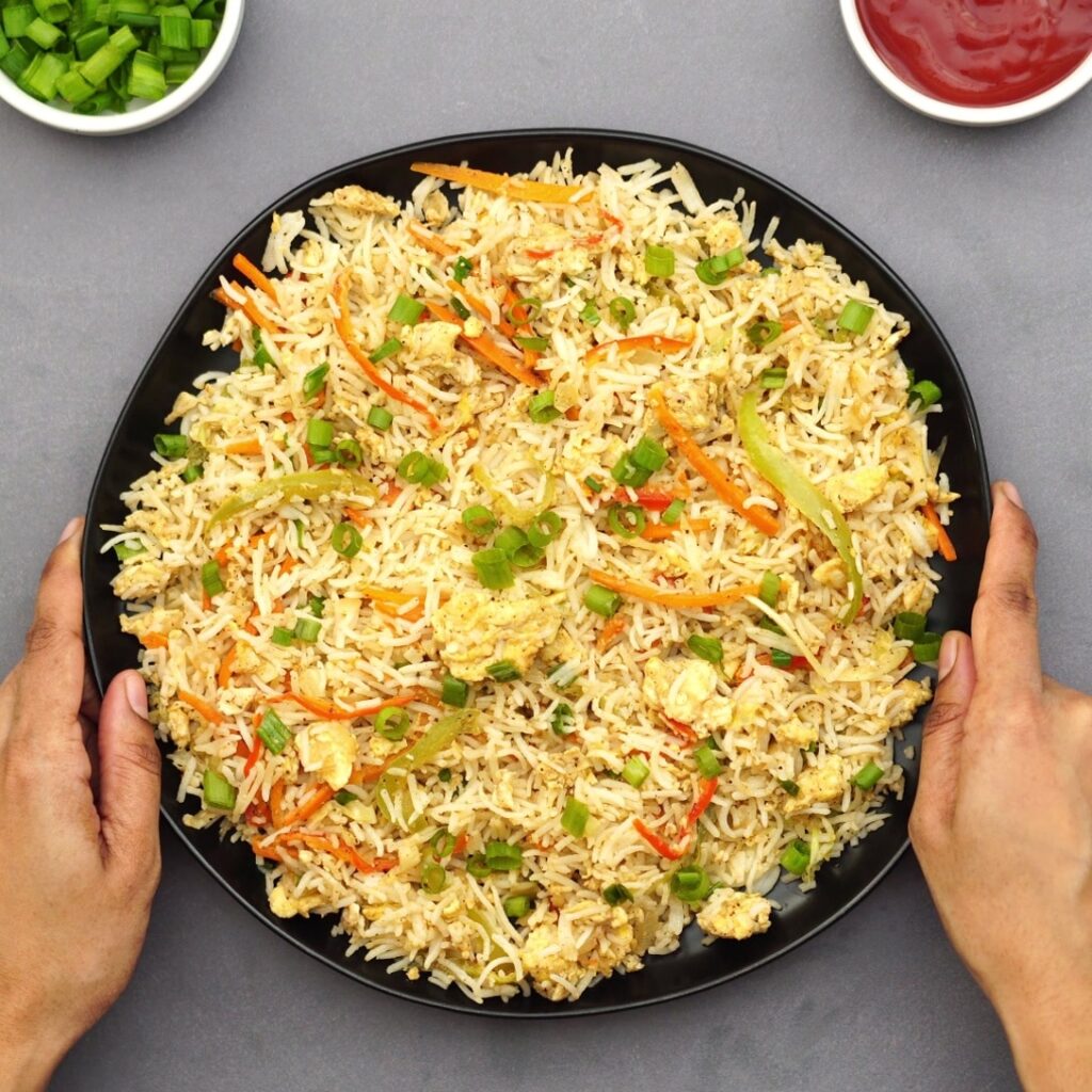 serving veggie egg fried rice