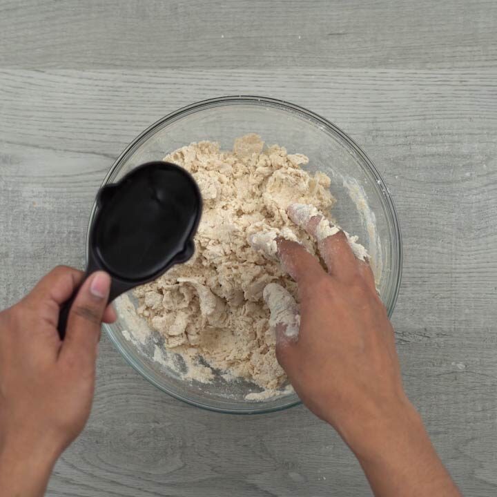 combing the dough and mixing water