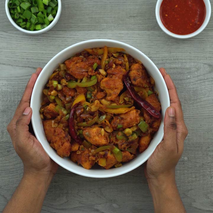 Serving the Indo-chinese dragon chicken