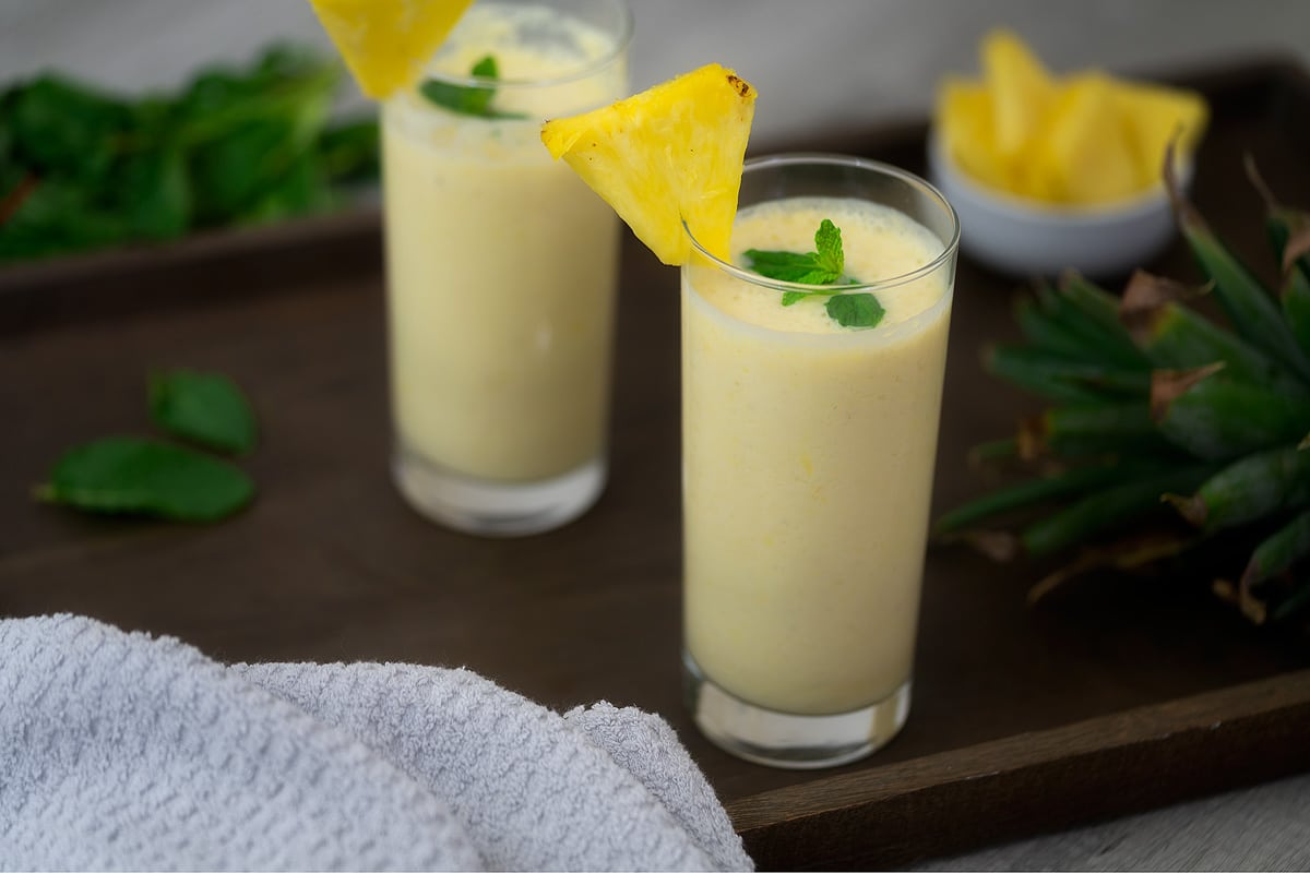 Easy and healthy Pineapple Smoothie in a serving glass.