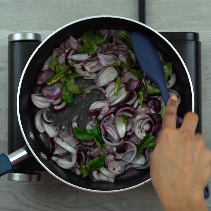 sauting onions, curry leaves to soft