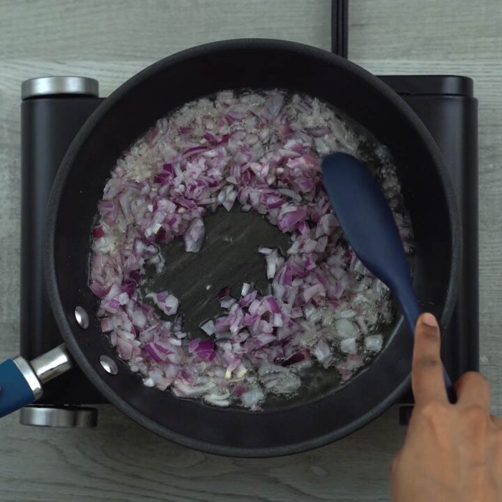 sauting onions in a pan