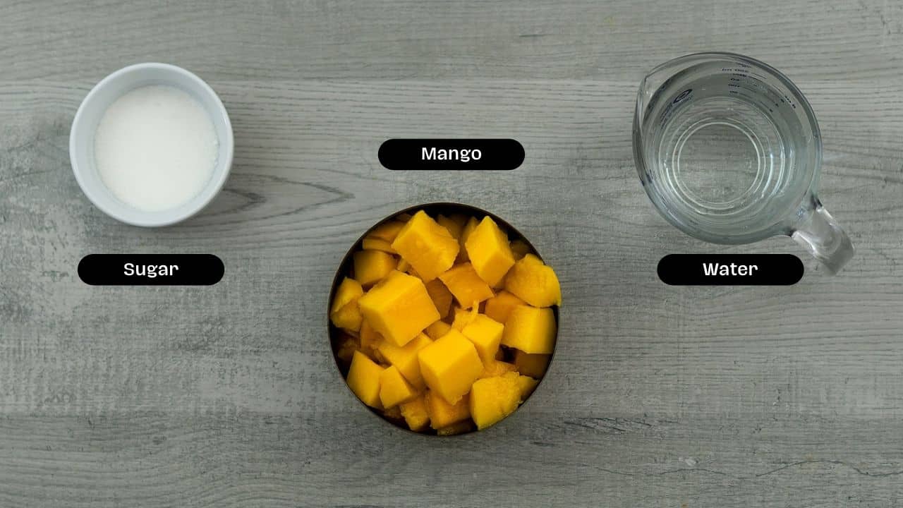 Mango Juice Ingredients placed on a table.