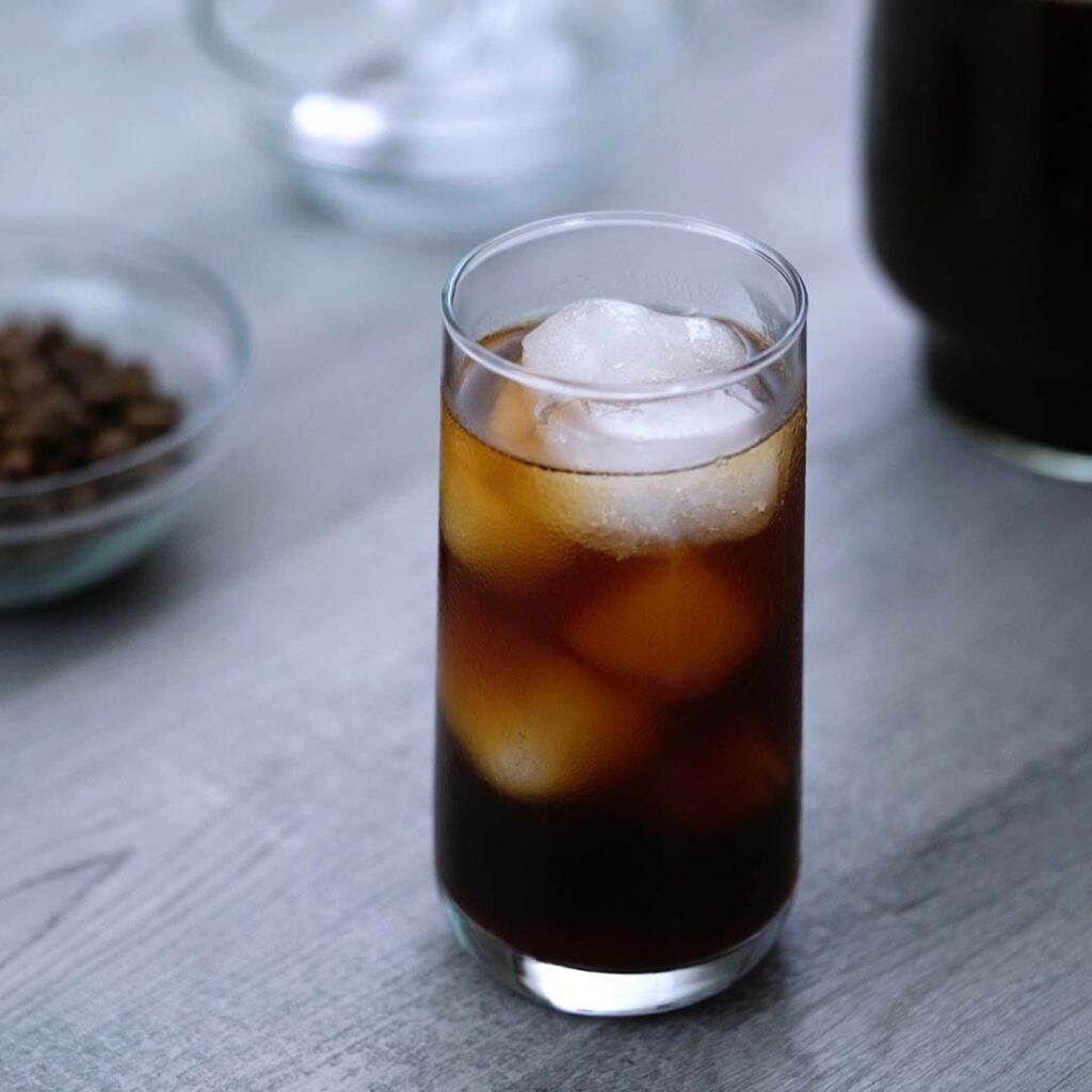 Cold brew coffee served in a glass.