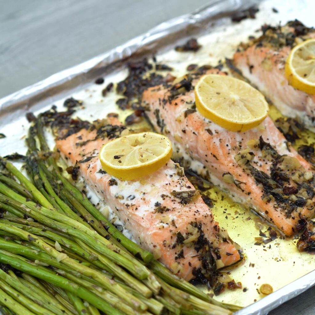 Garlic Butter Baked Salmon is served