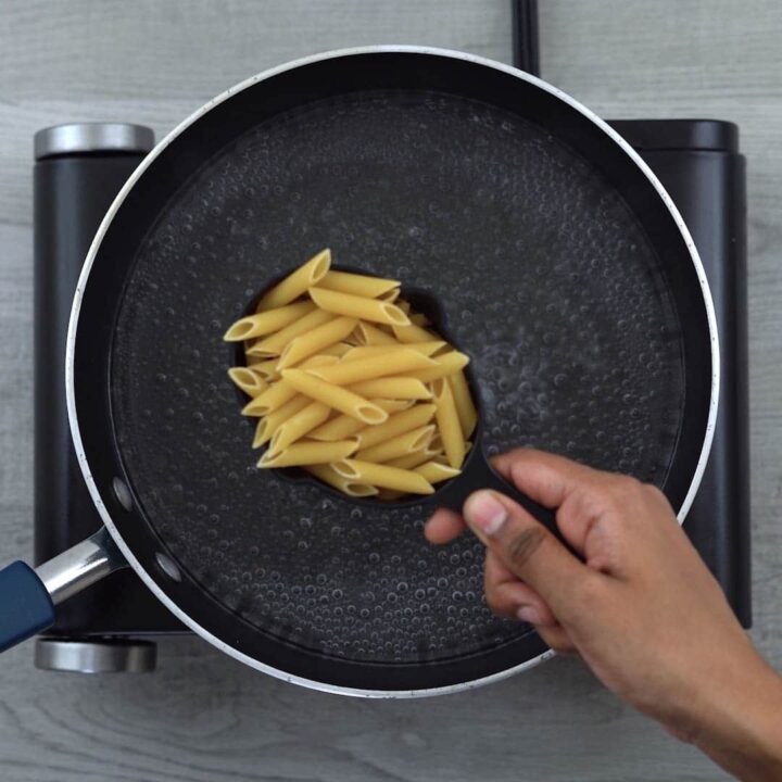 Penne Pasta is adding to boiling water