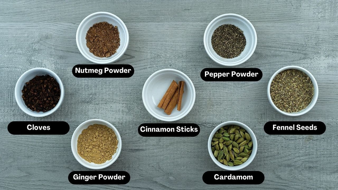 Chai Masala Powder ingredients placed on a table.