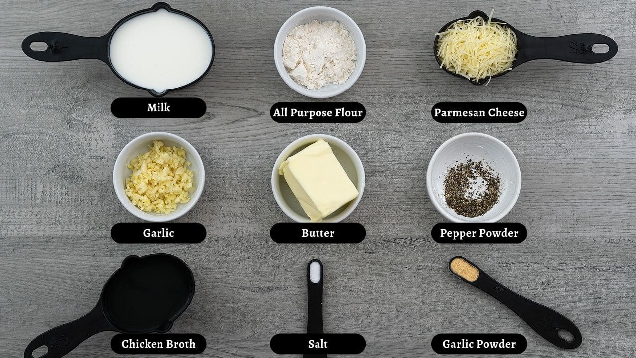 Garlic Parmesan Sauce Ingredients on a table