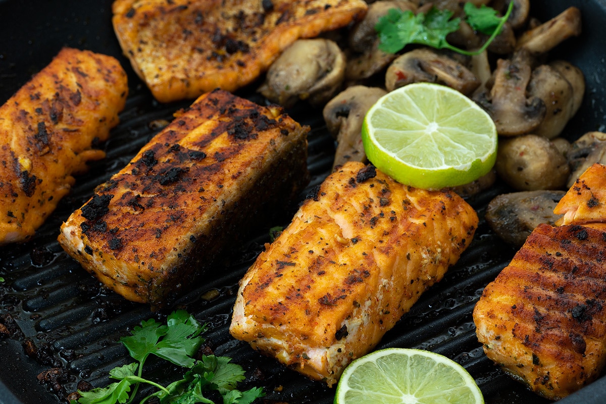 Grilled Salmon in a pan