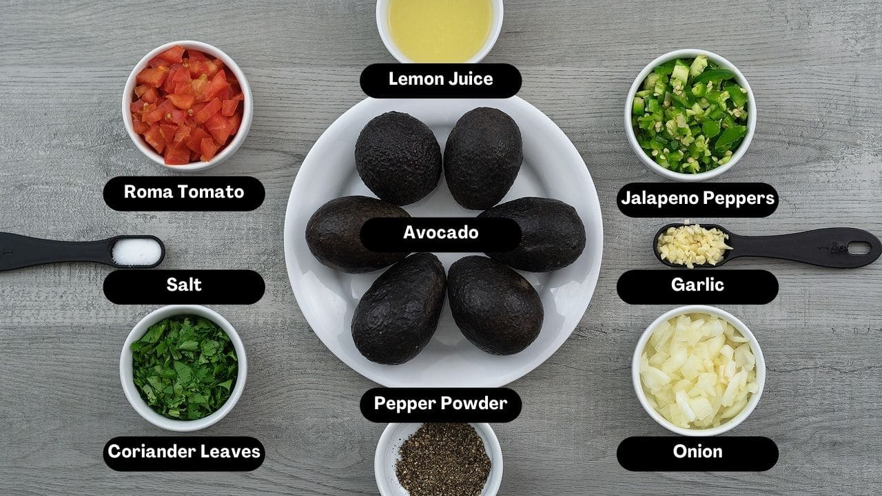 Guacamole Ingredients in a table