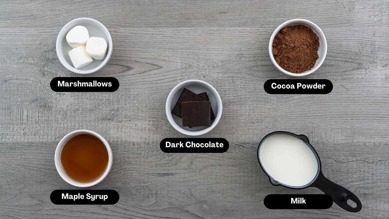 Hot Chocolate Ingredients placed on a table.