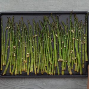 oven roasted asparagus in a tray