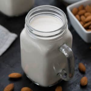 Fresh homemade Almond Milk in a jar.