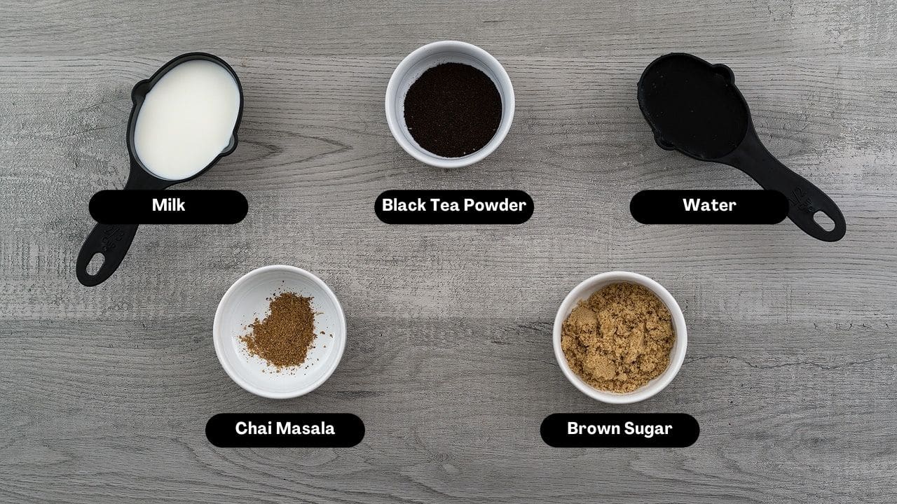 Chai Tea Latte Ingredients on a table.