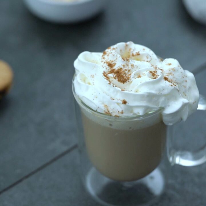Copycat Starbucks Pumpkin spice latte is served in a mug.