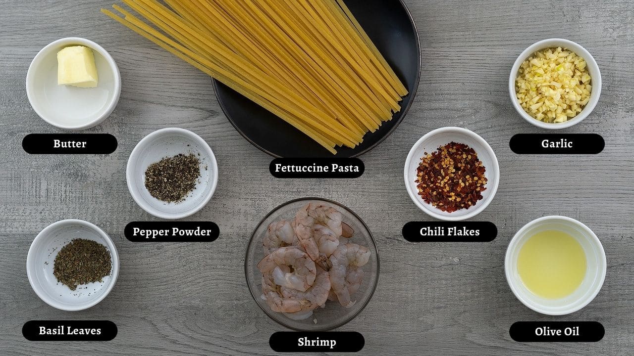 Garlic Butter Shrimp Pasta main Ingredients