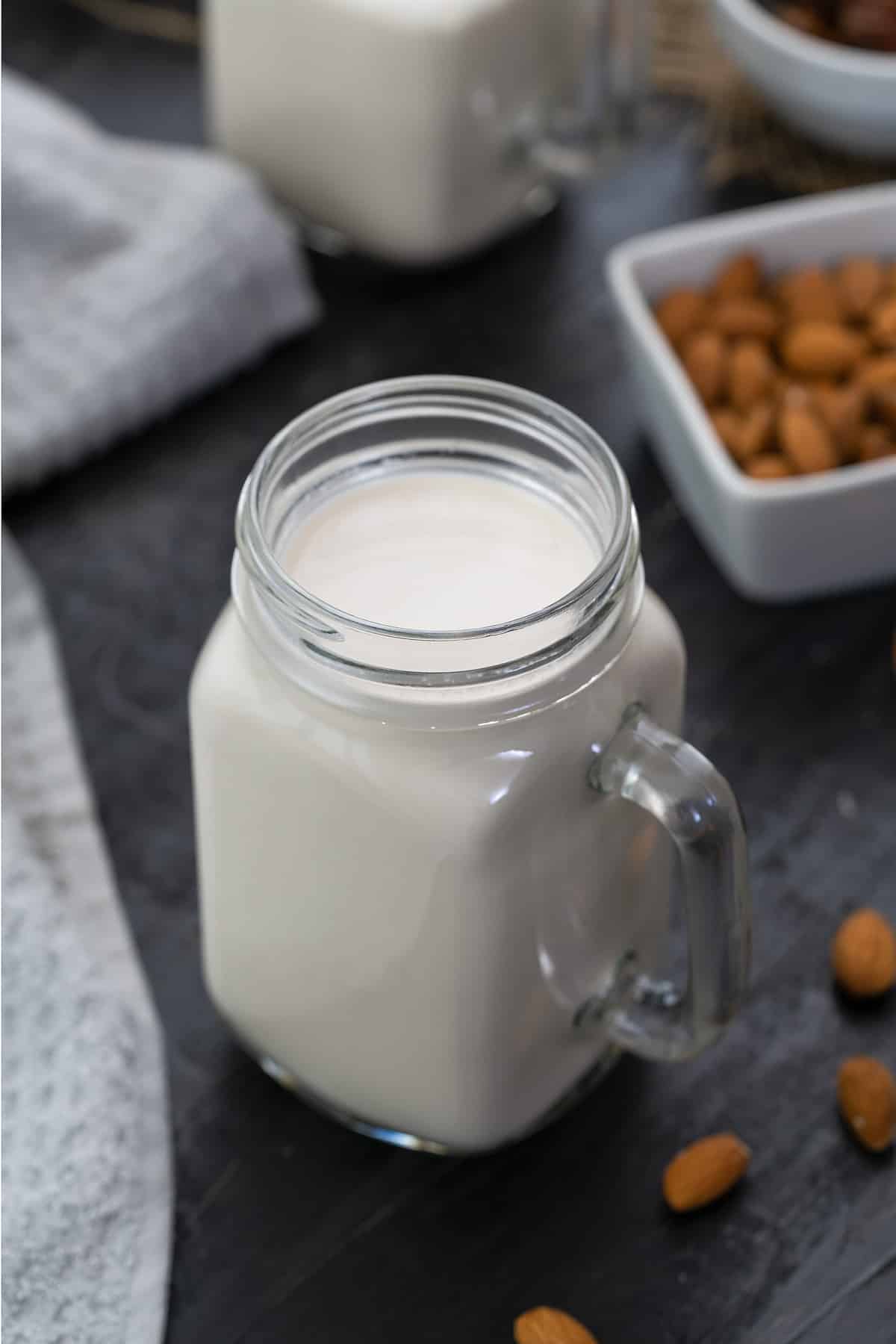 Fresh homemade Almond Milk in a jar.