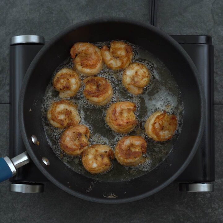 Frying the shrimp