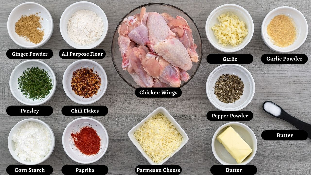 Garlic Parmesan Chicken Wings Ingredients on a table