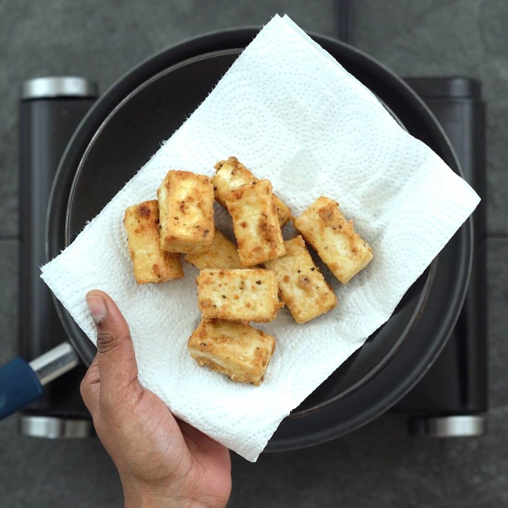 fried golden color tofu in a plate