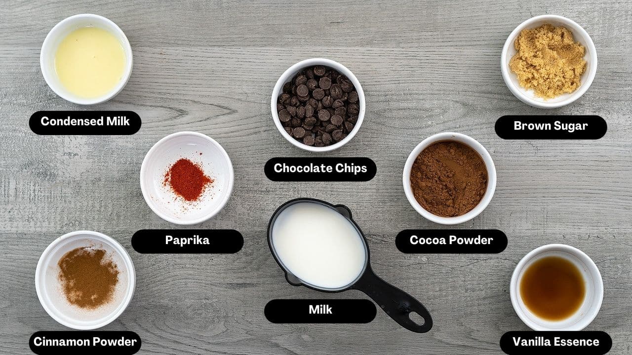 Mexican Hot Chocolate Ingredients placed on a table.