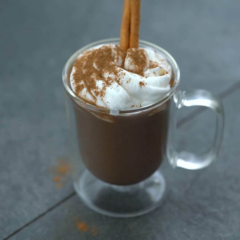 Spicy Homemade Mexican hot chocolate is served.