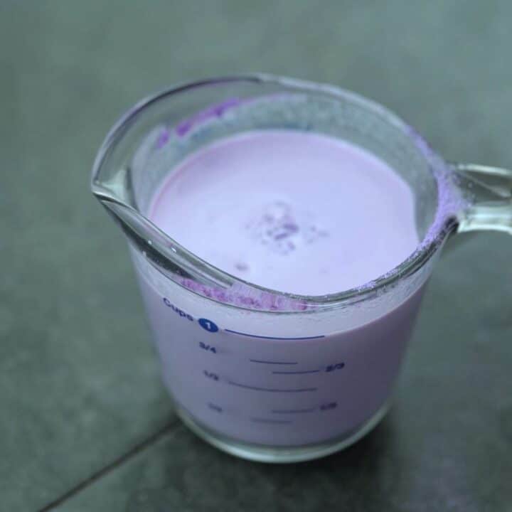Taro milk in a mug.