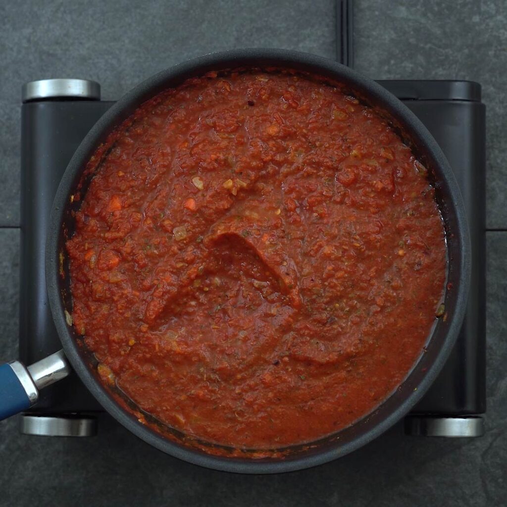 cooked pasta sauce in a pan