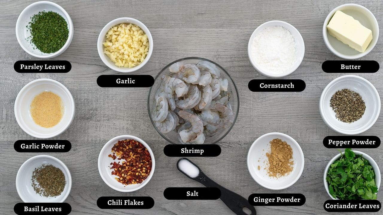 Garlic Butter Shrimp Ingredients on a table