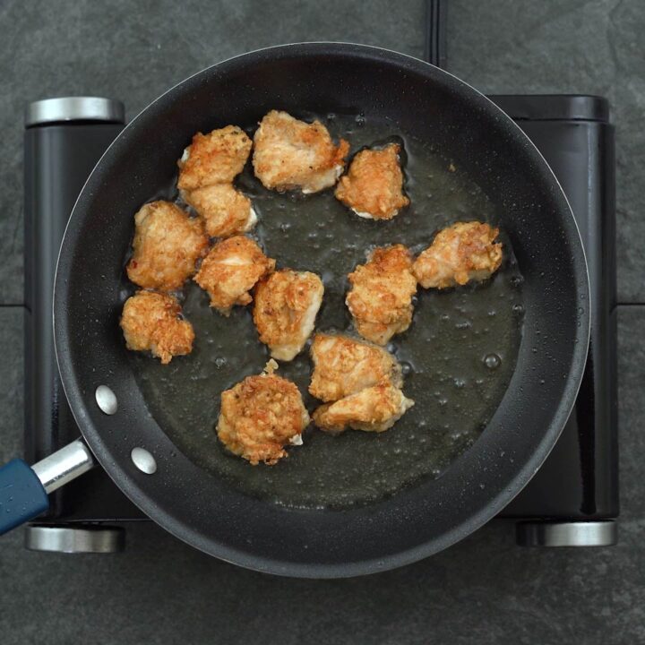 chicken turned into golden color in pan
