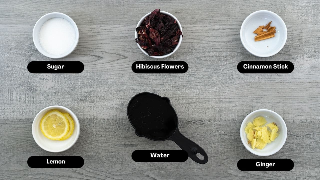 Hibiscus Tea (Agua De Jamaica) Ingredients placed on a table.