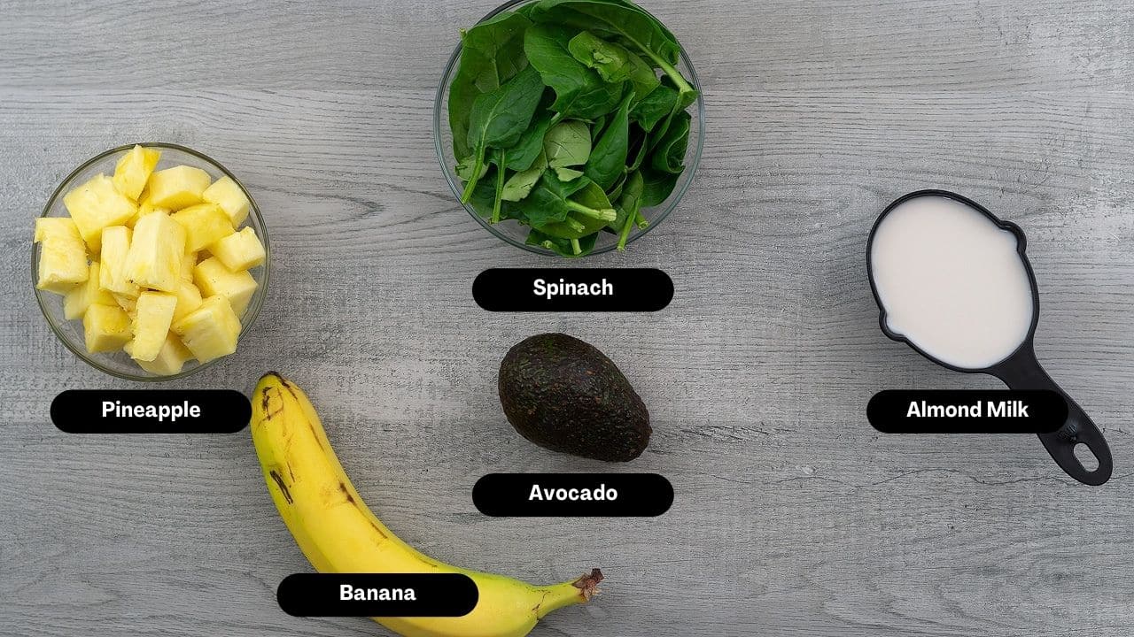 Avocado Smoothie Ingredients on a table.