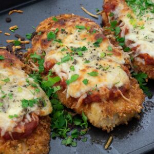 Chicken Parmesan on a saving tray