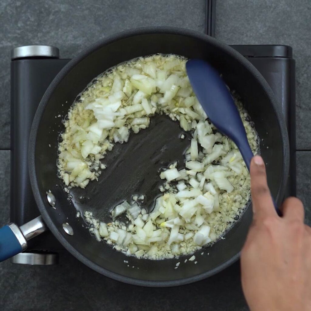 sauteing the onion until soft