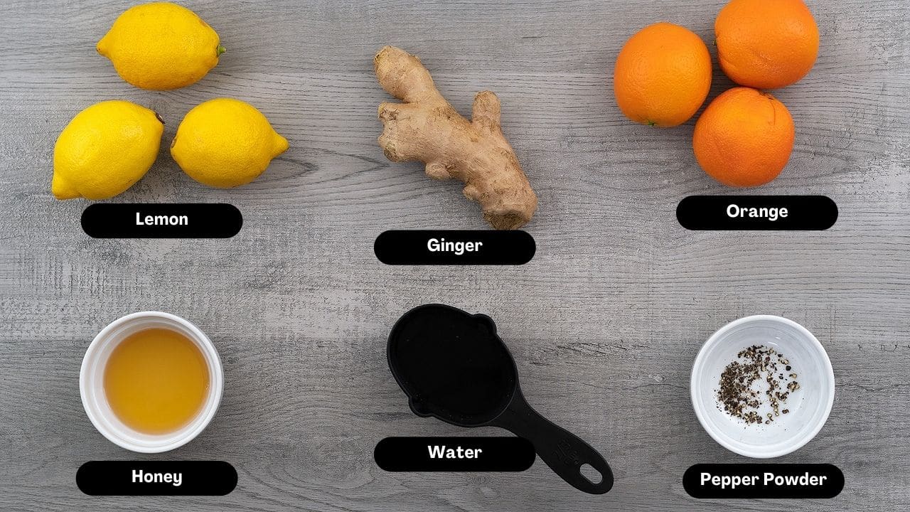 Ginger Shots Ingredients on a table.