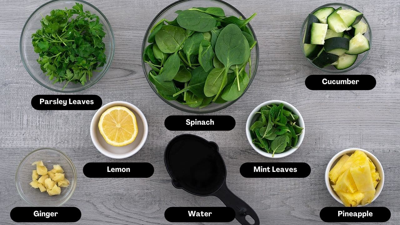 Green Juice Ingredients on a table.