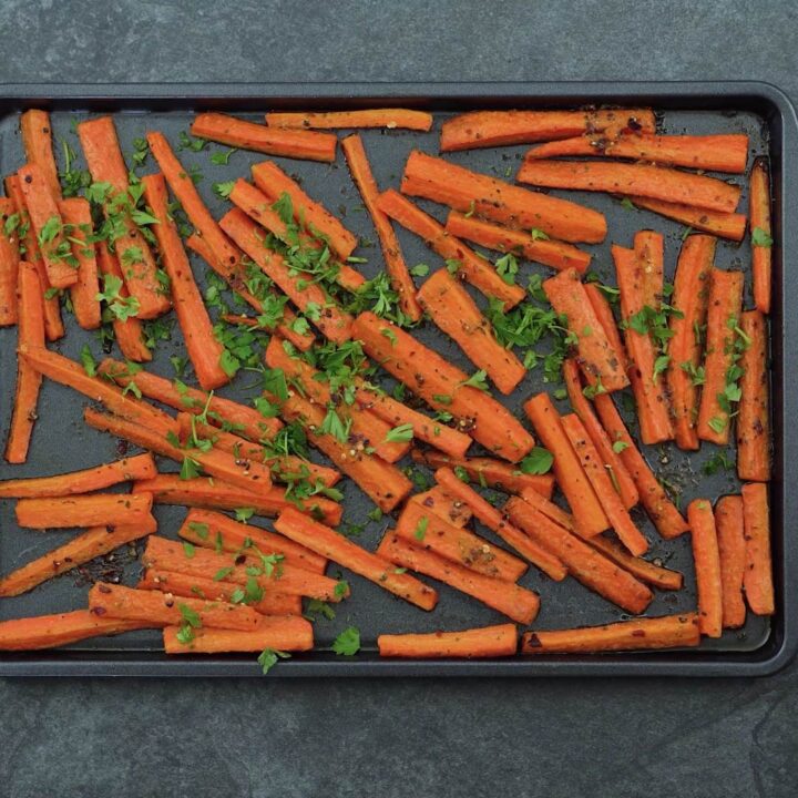 roasted carrots garnished with parsley