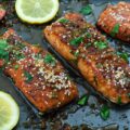 Honey Garlic Glazed Salmon in a serving tray