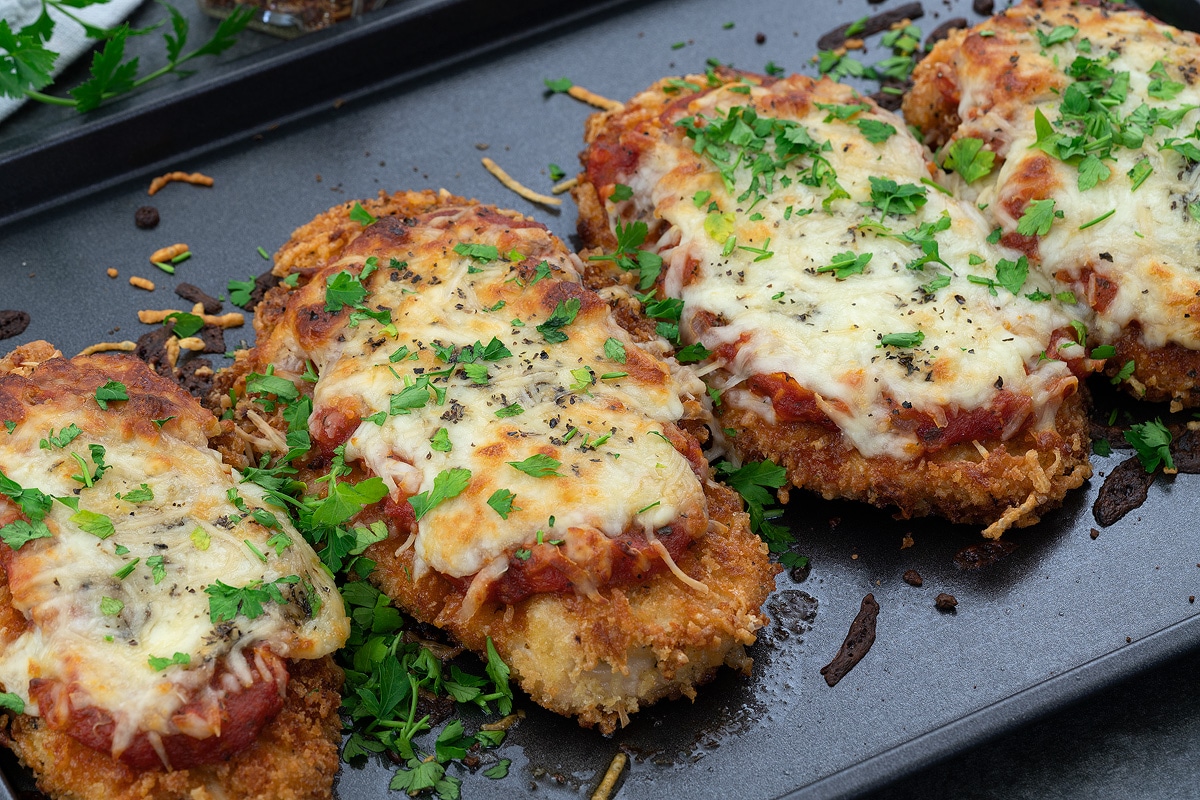 Chicken Parmesan in a serving tray