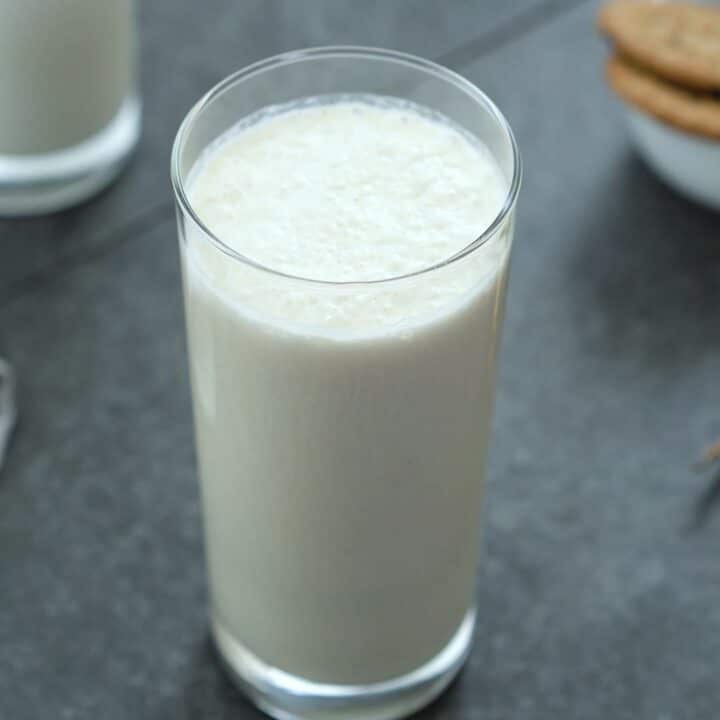 Banana Milk served in a serving glass.