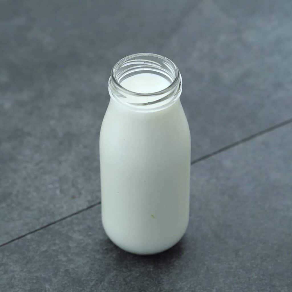Buttermilk is filled in the milk bottle.