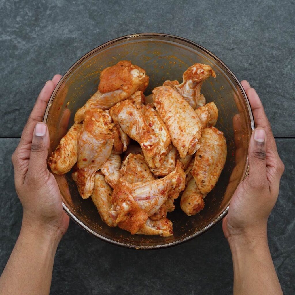 Marinated Chicken wings in a bowl