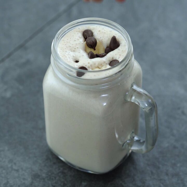 Peanut Butter Banana Smoothie served in a mug.